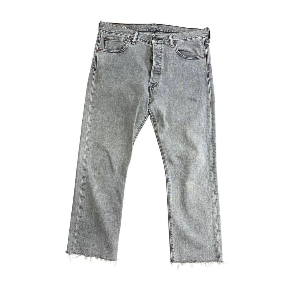 Levis 501 Original Fit Grey Straight Leg Raw Hem Jeans Mens 33x30 (Actual 34x25)